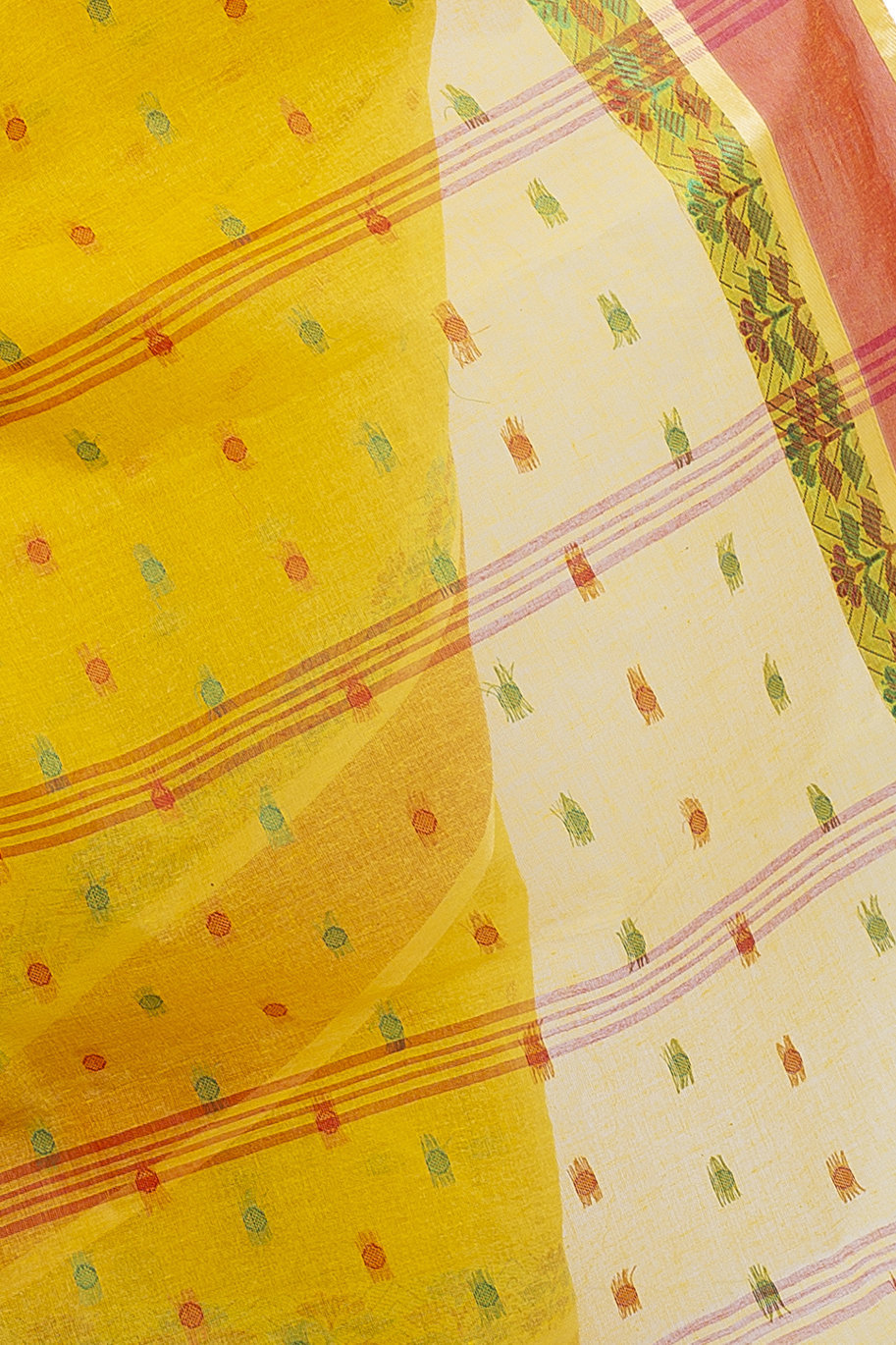 Yellow Pure Cotton JoraPata Tant Saree (784)